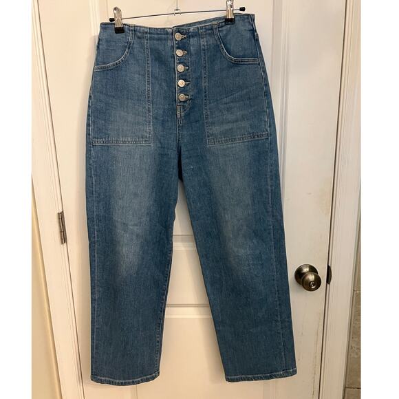 Veronica Beard Crosbie Crop High-Rise Wide Leg Jeans Zephyr Wash 28 Sailor Boho - Picture 2 of 8